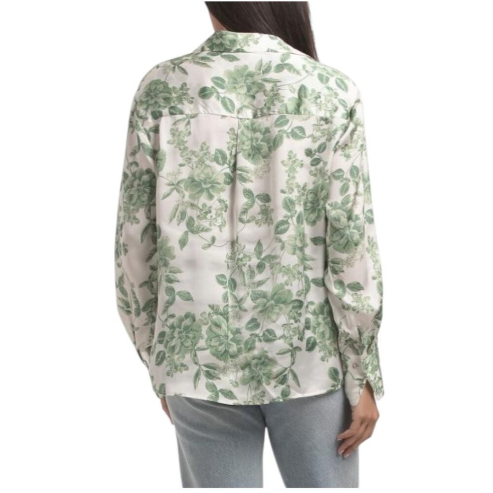 AUTRES FILLES Satin Floral Leaves Long Sleeve Shirt - Picture 2 of 3